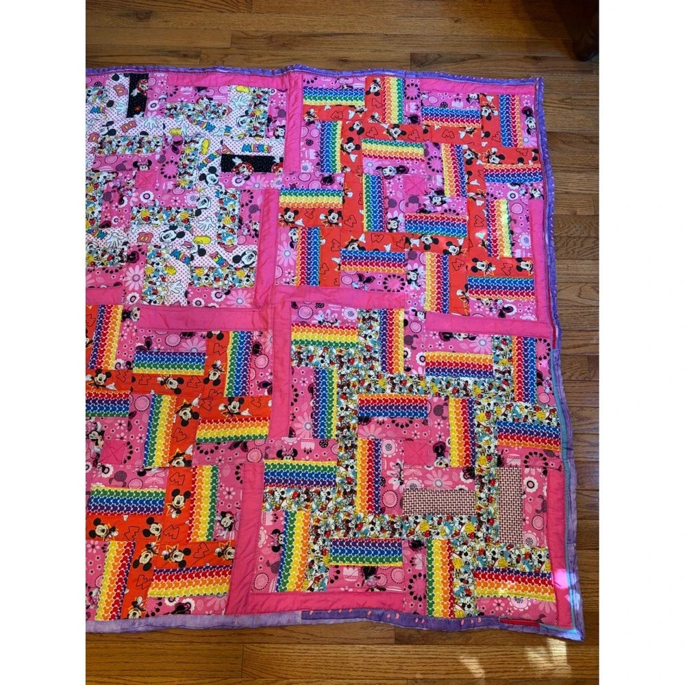 Handmade Disney Mickey Minnie Mouse Patchwork Quilt Kids Blanket 50x50 Cozy Cute